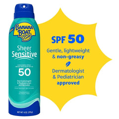 Banana Boat Sheer Sensitive Sunscreen Spray - SPF 50 - 6oz: Whole Body, Unscented
