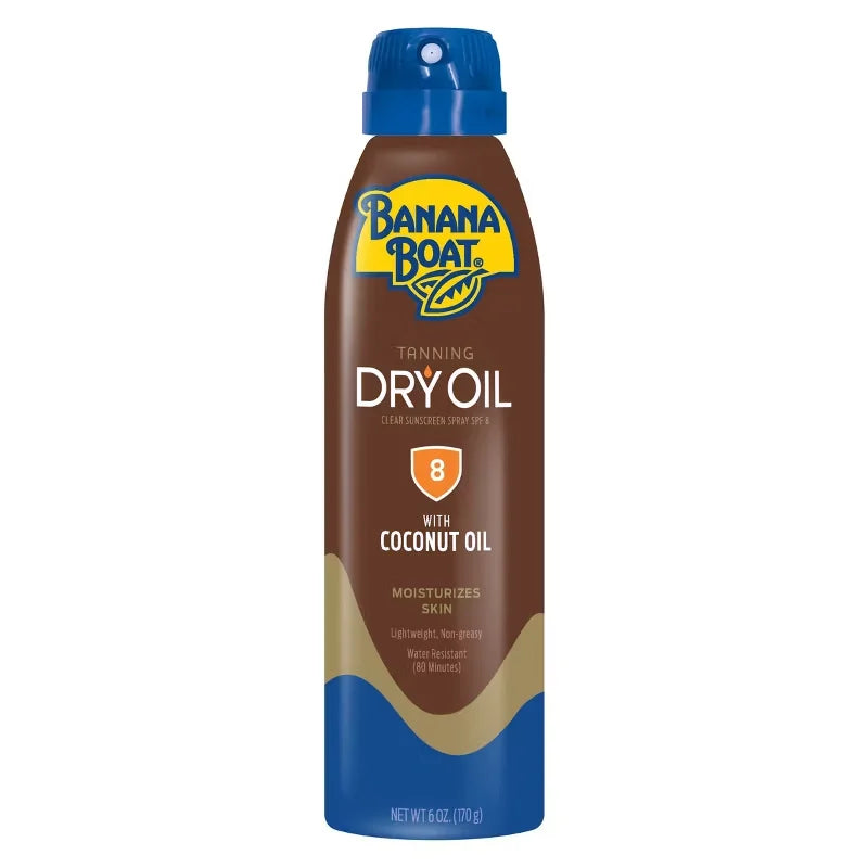 Banana Boat Dry Oil Clear Sunscreen Spray - SPF 8 - 6oz: Paraben-Free, Aluminum-Free, Coconut Scent, Whole Body Application