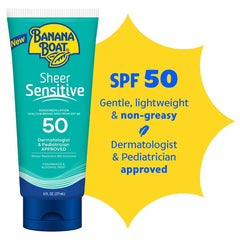 Banana Boat Sheer Sensitive Sunscreen Lotion - SPF 50 - 6oz: Whole Body Application, Unscented, Avobenzone