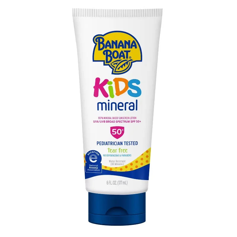 Banana Boat Kids Mineral 100 % Lotion - SPF 50+ - 6oz: Whole Body, Unscented, Zinc Oxide